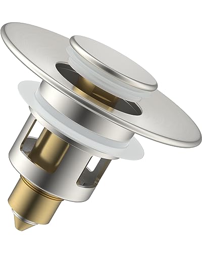 Hibbent Waschbeckenstöpsel (25-46mm),Abflusssieb Ablaufgarnitur Stöpsel Waschbecken, Messing Bounce Core Push-Type Drain Plug, Universal Sink Stopper Ersatz für Bad und Küche,Gebürstetes Nickel von Hibbent