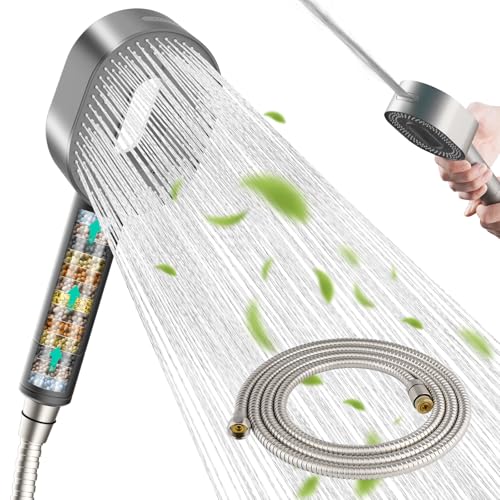 Hibbent Wasserfilter Duschkopf mit 20 Stufen Filter, 3 Sprühstrahl Modi Hochdruck-Duschkopf und 1,5m Schlauch, Handheld-Massage-Dusche Filter für Restchlor Entfernen,Graues Paneel von Hibbent