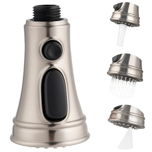 Hibbent Wasserhahn Küche,3-Strahlarten Ersatz-Sprühkopf Küchenarmatur Abnehmbarer Duschkopf, Herausziehbarer Brause,Wasserhahn Aufsatz,Geeignet für G1/2-Spültischbatterien,Gebürstetes Nickel. von Hibbent