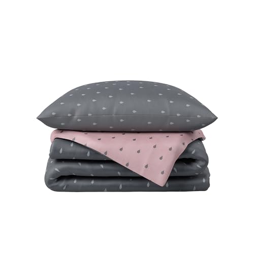 Hibboux 100x135 Drops Baby Duvet Cover Set - Grey/Pink von Hibboux