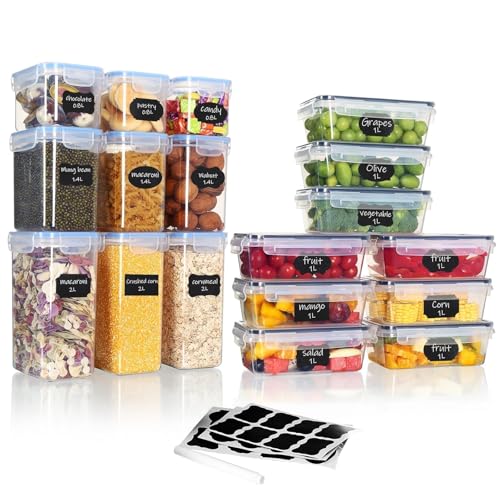 Hibisaws 18er Vorratsbehälter Set: 9 Vorratsdosen mit Deckel Luftdicht & 9 X 1L Gefrierdosen，Stapelbare，100% Luftdicht, BPA-frei von Hibisaws