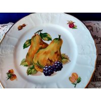 Lc Bernadotte Bohemia Fine Porzellanteller Vintage Gift Collection Tschechoslowakei Mit Obst Und Goldbirne Brombeere von HibiscusSK