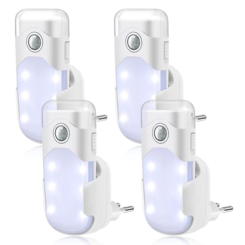 Hiboom 4 Stück Multifunktion LED Nachtlicht mit Bewegungsmelder Abnehmbare Nachtlicht Taschenlampen mit EU Stecker Notfall Sicherheitslampen mit Bewegungssensor für Treppe Flur Notfall Stromausfall von Hiboom