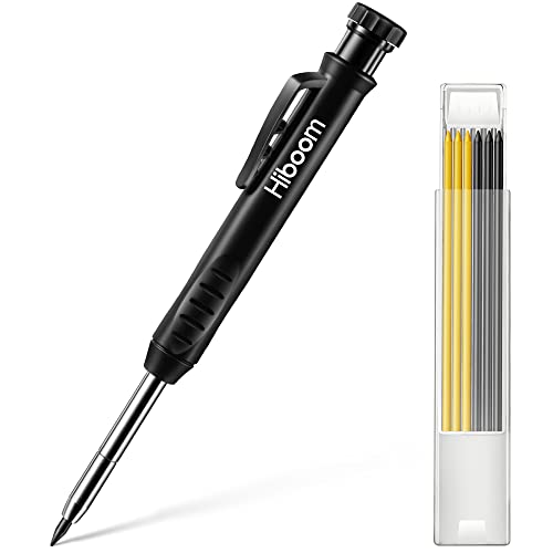 Hiboom Solider Tischler Bleistift Set für Konstruktion mit 7 Ersatzmine Eingebauter Anspitzer, Langnasiger Tiefes Loch Mechanischer Bleistift Marker Markierung Werkzeug für Architekt (Schwarz) von Hiboom