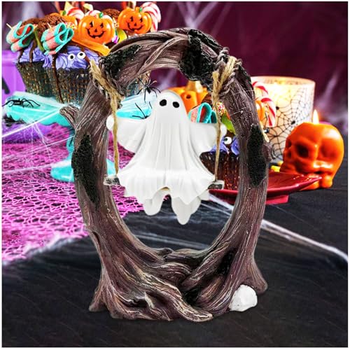 Halloween Schaukel Geist, Swinging Ghost Halloween Deko Niedlicher Weißer Geist Mit Gruseligem Gesicht Gothic Deko Figurine for Home, Garden, Office Decorations (A) von Hiborth