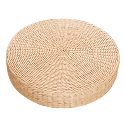 Hiborth Tatami Kissen Atmungsaktiv Vielseitig Einsetzbar Komfortables Rundes Geflochtenes Handgemachtes Sitzkissen für den Boden von Hiborth