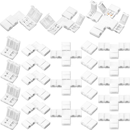 30 Stücke LED Lichter Verbinder inklusiv 2 Polig 8 mm RGB Lötfrei Verbinder und Adapter Terminal Verlängerung in T-Form, X-Form, L-Form für SMD 3528, 2835 LED Licht von HICARER