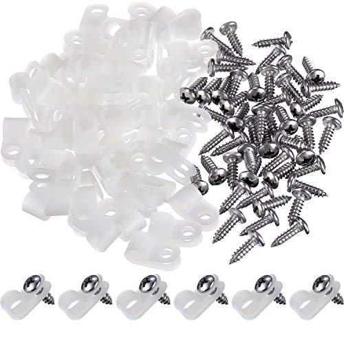 50 Packung R Typ Cable Clip Drahtklemme, Nylon Schraube Befestigungsschnur Fastener Clips mit 50 Packung Schrauben für Draht Management (1/4 Zoll) von HICARER