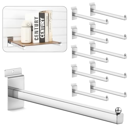 Hicarer 10 Stück Lamellenwand Faceout, 30,5 cm Metall quadratische gerade Armhaken, Slatwall Haken und Aufhänger Slatwall Zubehör für Kleidung Einzelhandel Garage Shop Display (Silber) von Hicarer