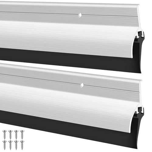 Hicarer 2 Stück Türbodenfeger mit Regentropfen, 1,4 cm B x 5,1 cm H x 91,4 cm L, Außentür-Regentropfschutz, untere Wetterabisolierung, gefrästes Aluminium mit Vinyl-Einsatz (Silber) von Hicarer