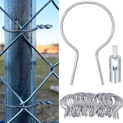 Hicarer Gedrehte Zaunbinder, vorgeformt, 9 Gauge, verzinkter Stahl mit Bohrfutter, vorgeschnittenes Kettenglied-Zaunwerkzeug zur Befestigung von Kettengliedern an Pfosten, Bauernhöfen, Gärten (Silber von Hicarer