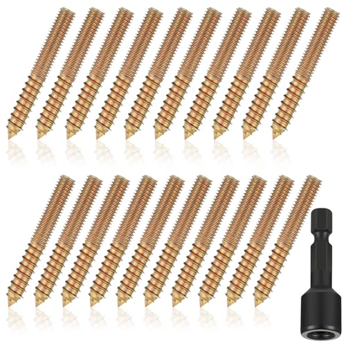 Hicarer Stockschrauben, Doppelkopfschrauben mit Schraubendreher, selbstschneidende Schraube, Gewindestangenschrauben für Möbel, Doppelkopf für Holzmöbelverbindungen (20 Stück, 1/4 x 2 Zoll) von Hicarer