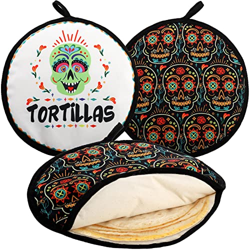 Hiceeden 3 Stück 30,5 cm Tortilla-Wärmerbeutel, Isolierter Stoffbeutel für Mikrowelle, Speisenwärmer, Zwei Seiten, Hält Warm für Mais, Mehl, Taco, Mexikanische Party, Mikrowellenfest von Hiceeden