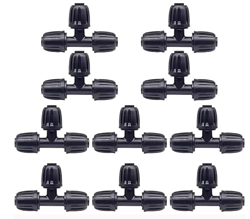 Hicello Bewässerungsarmaturen-Kit Tröpfchenbewässerungsbausätze 13 mm (1/2 Zoll): Verbindungsstück für 13 mm Verlegerohre, T-förmige Abzweigung, automatische Bewässerung, wiederverwendbar，10 Stück von Hicello