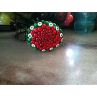 Wassermelonen-Fruchtmuster-Handgemalter Rock, Rotgrün-Punkt-Kunststein-Küchendekor, Akzent Im Freien Für Den Sommer von HickoryDickoryDots