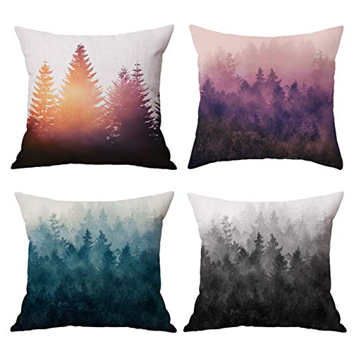 Hidecor Dekorative Überwurf-Kissenbezüge für den Sommer, Kaktus, Ananas, Katze, Baumwolle, Leinen, für den Außenbereich, für Couch/Bett, Sofa, Terrasse, Auto, 45,7 x 45,7 cm, 4er-Set Forest Trees von Hidecor