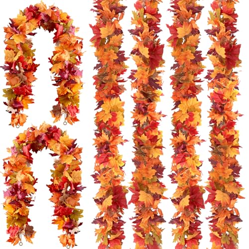 Herbst-Ahornblätter-Girlande, künstliche Ahornblatt-Herbstgirlande, hängende Herbstranken, Tischdekoration, Haustür, Herbstdekoration, Thanksgiving-Dekorationen (1,5 m), 6 Stück von Hidreas