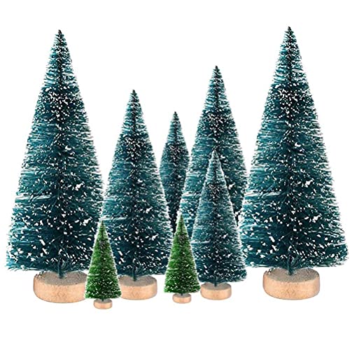 8 Stück Mini Desktop Weihnachtsbäume, Miniatur Tannenbaum, Sisal-Schnee Frostbäume mit Holzbasen, Material PVC, Batteriebetrieben, für Weihnachtsdeko Tischdeko DIY Schaufenster von Hidyliu