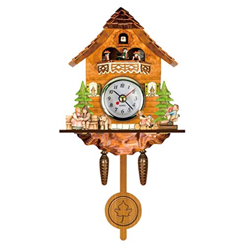 Hidyliu - Reloj de cuco de madera antigua, diseño de cuco para casa de pájaros, decoración del hogar, reloj de cuco colgante, con péndulo para decoración del hogar von Hidyliu