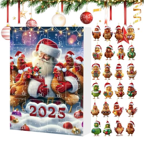 Hiemible Adventsschmuck,24 Tage Hühner Countdown Kalender | Tieranhänger Acryl Huhn Figuren Deko für Christbaum Fenster Wand Tür Party Auto Spiegel von Hiemible