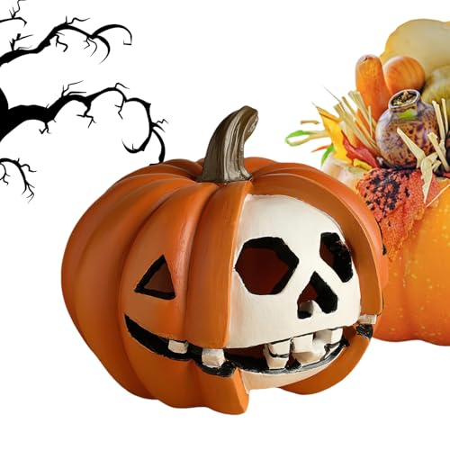 Hiemible Halloween Kürbis Deko Innenbereich | Gruselige Skelett Kürbisdeko | Saisonale Horror Dekoration Für Tisch Kaminregal Fenster Flur Haus Spukhaus von Hiemible