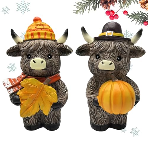 Hiemible Herbst Hochlandrind Figur,Niedliche Hochlandrinder Herbstdekoration | 2 Rustikale Kühe Figuren Für Schreibtisch Bücherregal Kamin Esstisch Herbstdekoration Hiemible Herbst Hochlandrind Figur,Niedliche Hochlandrinder Herbstdekoration | 2 Rustikale Kühe Figuren Für Schreibtisch Bücherregal Kamin Esstisch Herbstdekoration von Hiemible
