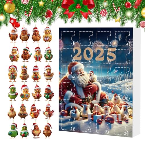 Hiemible Hühner Deko Für Weihnachtsbaum | 24 Tage Hühner Countdown Kalender - Tieranhänger Acryl Huhn Figuren Deko für Christbaum Fenster Wand Tür Party Auto Spiegel von Hiemible