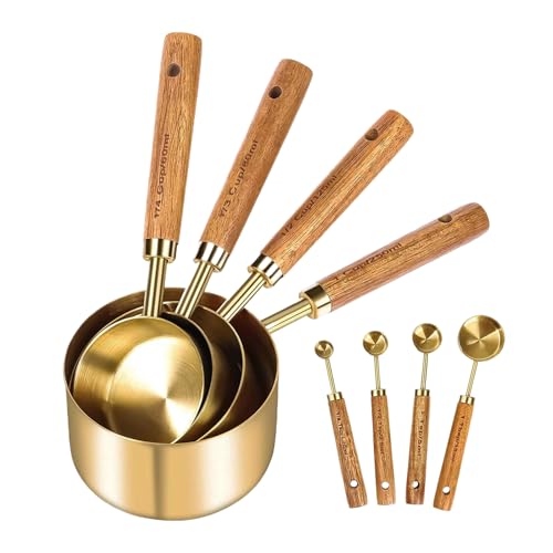 Hiemible Messlöffel und Messbecher | Küchen Edelstahl Messbecher & Löffel mit Holzgriff - 8-teilige Küchenhelfer für trockene sowie flüssige Zutaten, Präzisionsmessung für das Kochen und Backen Hiemible Messlöffel und Messbecher | Küchen Edelstahl Messbecher & Löffel mit Holzgriff - 8-teilige Küchenhelfer für trockene sowie flüssige Zutaten, Präzisionsmessung für das Kochen und Backen von Hiemible