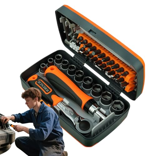 Hiemible Schraubendreher Ratsche Set | 38 In 1 Magnetische Ratsche,Magnetischer Präzisions Schraubenschlüssel mit 22 Bits, Verlängerungsadapter und 10 Nüssen für Hausreparatur Bauarbeiten von Hiemible
