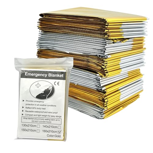 HierBeiDir 50x Rettungsdecke - 210cm x 160cm - Erste-Hilfe Decke – Notfall-Decke - Emergency Blanket – Thermal Blanket von HierBeiDir