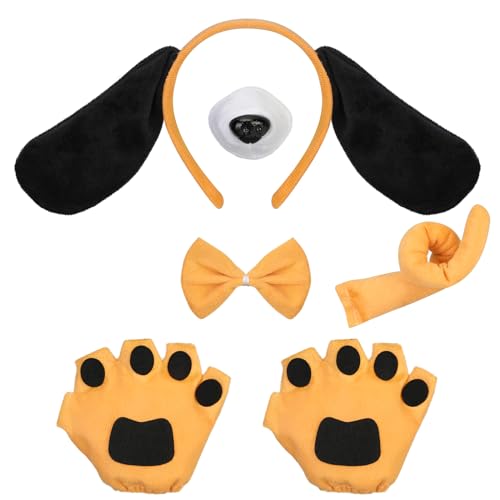 5 Stücke Tier Welpen Hund Kostüm Set Welpen Hund Stirnband Ohren, Fliege, Schwanz,Fliege,Gefälscht Nase für Erwachsene Kinder Party Dekoration Zubehör von Hifot