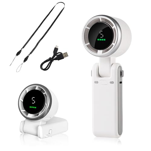 Mini Handventilator Akku Aufladbar Tragbarer USB Ventilator Klein Wiederaufladbar Turbo Handventilator Hand Ventilatoren bis zu 12 Stunden 3-in-1 Hals- & Tischventilator Kleiner Ventilator Weiß von Hifot