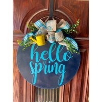 Dunkelblau Hello Spring Türhänger | Rund Summer Großer Blumen Thema Frühling Veranda Dekor Muttertag von HigdonRanchResQ