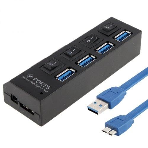 High-Tech Place 4 USB 3.0 HUB, Super Speed 5 Gbps, Plug and Play, Support 1 TB (Schwarz) von High-Tech Place