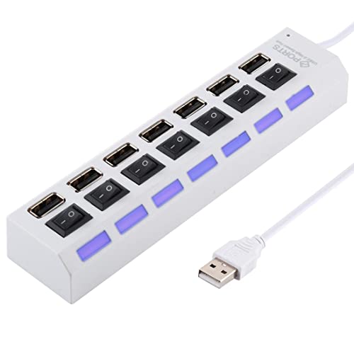 Sureshop Splitter USB 2.0 Hub Multiplikator 7 Ports 480 Mpbs LED mit Tasten Plug and Weiß von High-Tech Place