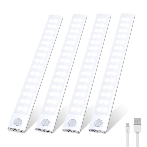 HighLuc Unterbauleuchte Küche LED, 60LED 3000mAh Schrankbeleuchtung mit Bewegungsmelder USB-C Aufladbar Dimmbar Schranklicht Schrankleuchte Kabellos für Küche, Schlafzimmer, Babyzimmer - 4 Stück von HighLuc