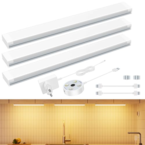 HighLuc Unterbauleuchte Küche Led, 3 * 30cm Dimmbare LED Schrankbeleuchtung mit Handbewegung Aktiviert 5 Farbtemperaturen Led Leiste für Küche, Schrank, Regale, Vitrinen, Kleiderschrank von HighLuc