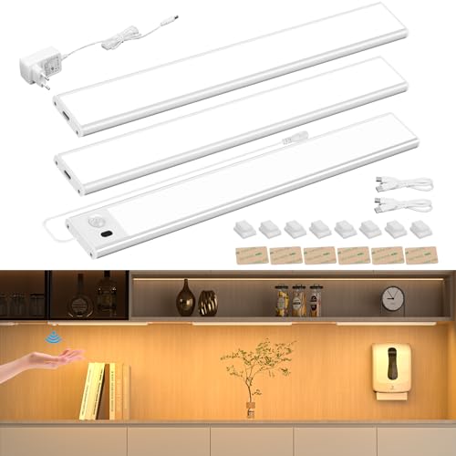 HighLuc Unterbauleuchte küche LED, 30cm×3PCS LED Schrankbeleuchtung mit Berührungsloser Sensor Dimmbare, LED Unterbauleuchte 2900K Warmweiß Küchenunterbauleuchte für Regale,Werkbank, Vitrine, Schrank von HighLuc