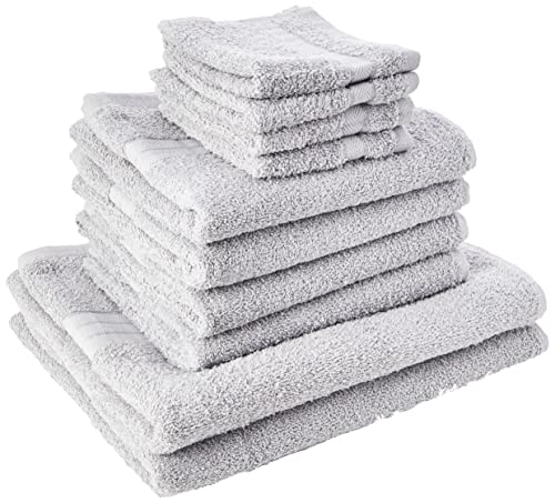Brentfords 100 Prozent ägyptische Baumwolle 10-teiliges Badezimmer Handtuch Bale Face Bath Hand Geschenk Set, Silber grau, 10-TLG., BTBLPLDSI10, Silbergrau, 25 x 1 x 16 cm von Brentfords
