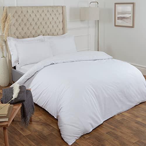 Highams Bettwäsche-Set aus 100 Prozent Reiner Baumwolle, Bettbezug mit Kissenbezug, einfarbig, Weiß, Super-Kingsize-Bett von Highams