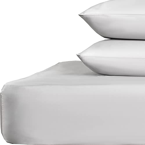 Highams Luxuriöses Hotel-Spannbetttuch, Polyester-Baumwolle, pflegeleicht, Silbergrau, Einzelbett von Highams