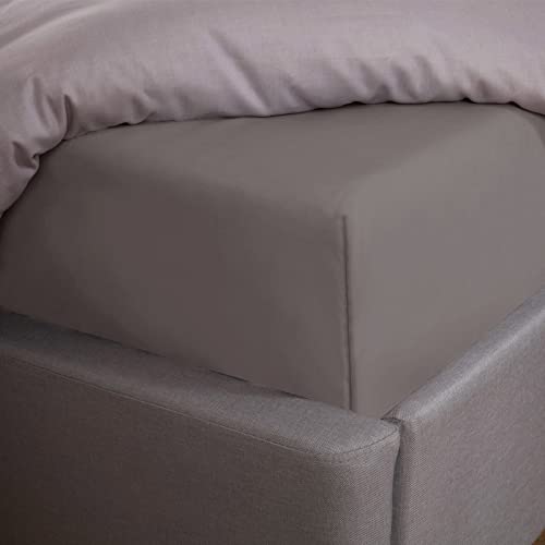 Highams Luxuriöses, unifarbenes tiefes Spannbetttuch, 100% Baumwolle, pflegeleicht, Grau, Kingsize-Bett von Highams