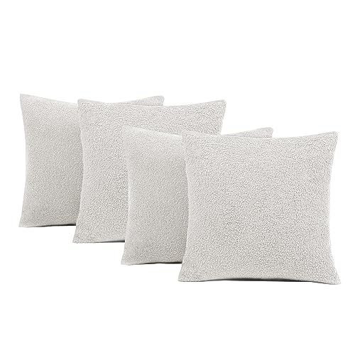 Highams Sofakissenbezug 4er Set, Kissenbezüge Wurfkissen Kuschelkissen Weich Bequem Wohnzimmer Streukissen, Grau Boucle Kissenbezüge 45 x 45 von Highams