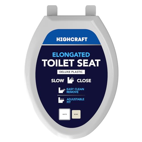 HIGHCRAFT Premium länglicher WC-Sitz mit Absenkautomatik, verstellbaren Scharnieren & Schnellentfernungsmechanismus, Kunststoff-Toilettensitz, passend für längliche Standard-Toiletten, ovaler WC-Sitz von Highcraft