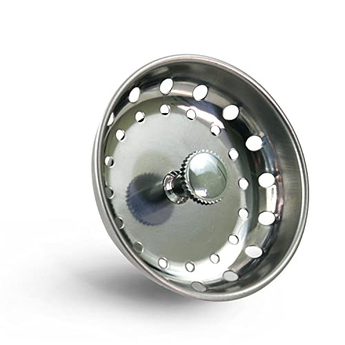Highcraft 97333O Küchenspüle, Korbsieb, Ersatz für Standard-Abflüsse (8,9 cm), verchromter Edelstahlkörper mit Gummistopfen, einzeln von Highcraft