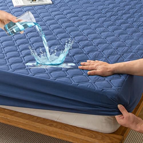 HIGHDI Matratzenschoner Wasserdicht 150 X 200 cm, Blau Gestepptes Topper Matratzenauflage, Waschbar, Atmungsaktive Matratzenbezug (Dehnbar Auf 27 cm) von Highdi