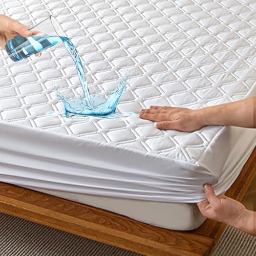 HIGHDI Matratzenschoner Wasserdicht 150 X 200 cm, Weiß Gestepptes Topper Matratzenauflage, Waschbar, Atmungsaktive Matratzenbezug (Dehnbar Auf 27 cm) von Highdi