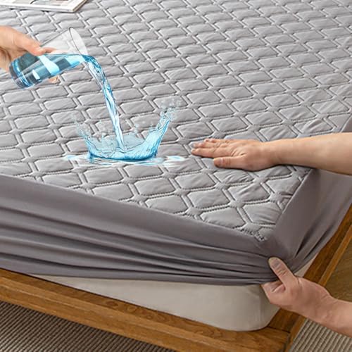 HIGHDI Matratzenschoner Wasserdicht 160 X 200 cm, Grau Gestepptes Topper Matratzenauflage, Waschbar, Atmungsaktive Matratzenbezug (Dehnbar Auf 27 cm) von Highdi