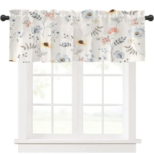 Highdi 1 Stück Kurzgardine Wohnzimmer Küchen, Stangentasche Kurzer Scheibengardinen für Kleine Fenster,Landhausstil Bistrogardine Küche Kurzgardinen (Blaue Blumen,137 * 45cm) von Highdi