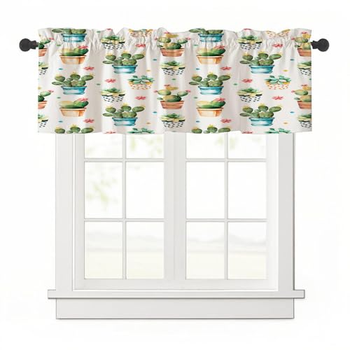 Highdi 1 Stück Kurzgardine Wohnzimmer Küchen, Stangentasche Kurzer Scheibengardinen für Kleine Fenster,Landhausstil Bistrogardine Kurzgardinen (Grüner Kaktus 1,137x45cm) von Highdi
